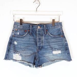 Madewell Womens Relaxed Denim Shorts Size 23 Medium Wash Distressed Cut Off